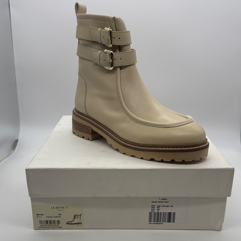 L.K. Bennett Bennie Ecru Leather Ankle Boots